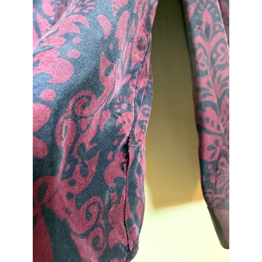 Michael Kors Pure Silk Pintuck Blouse Purple Navy Damask Paisley Top Size 6 - Picture 6 of 10
